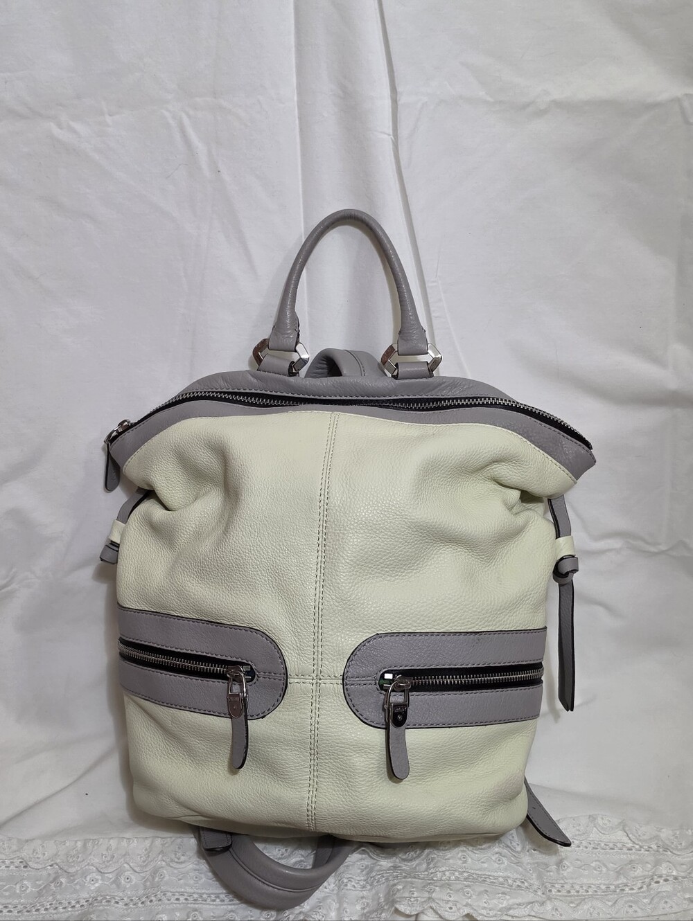 OrYANY Women's Cream & Gray Leather Backpack/Tote